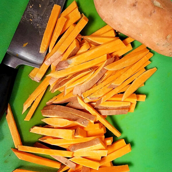 Cut sweet potatoes for fries